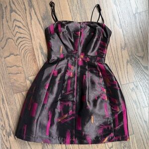 Homecoming/ Prom Formal Dress Magenta & Gold Brushstroke Print